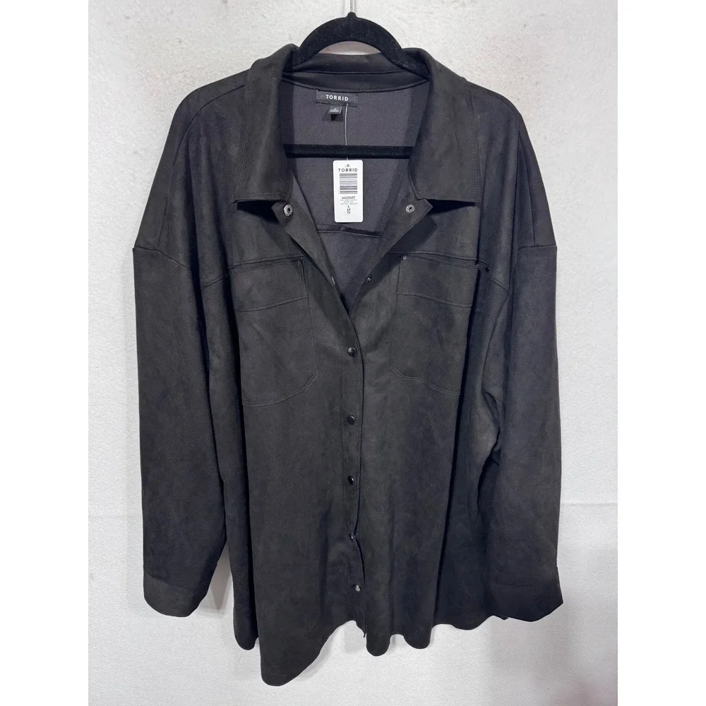 Torrid Women's 4X Deep Black Faux Suede Shacket Shirt Jacket Cowgirl Outerwear - Picture 6 of 7